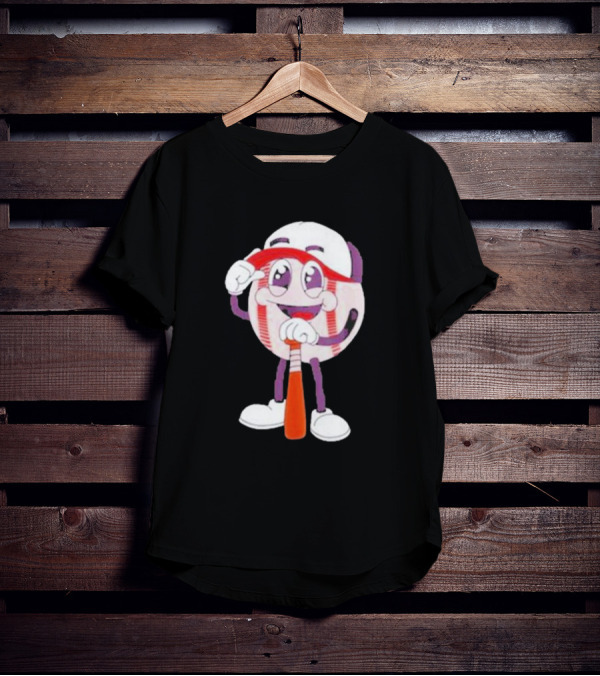 Smiling Baseball Mascot With Bat And Cap T-Shirt