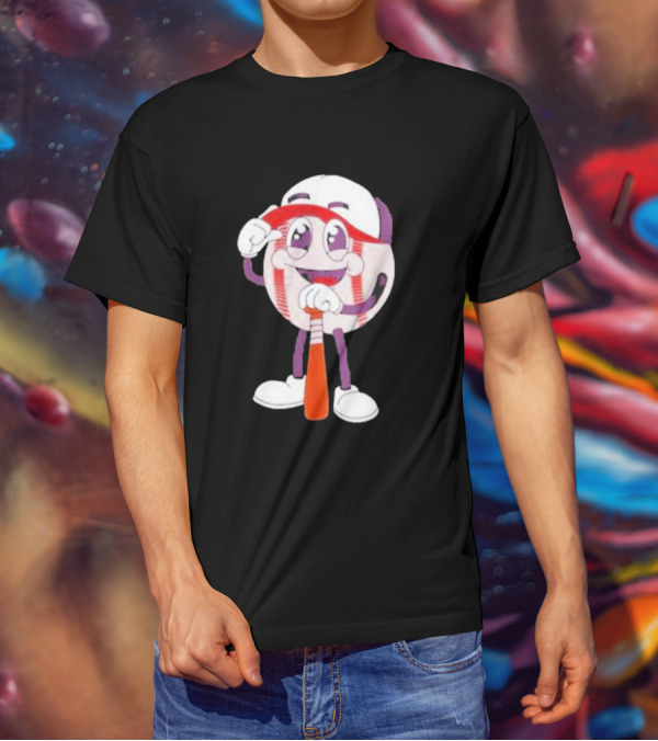 Smiling Baseball Mascot With Bat And Cap T-Shirt