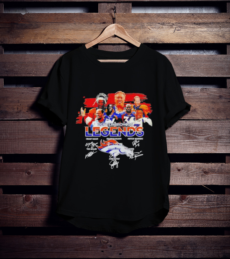 Denver Broncos Legends Champ Bailey Shannon Sharpe Peyton Manning Von Miller John Elway Signatures Vintage T-Shirt