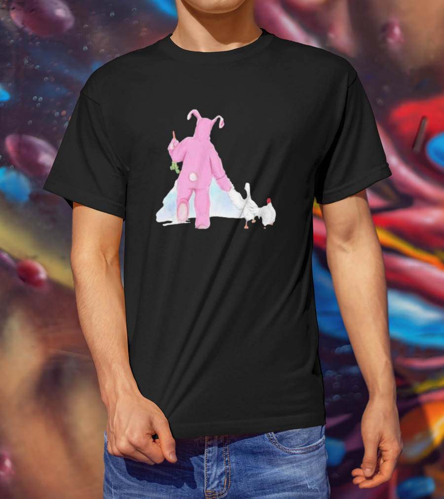 Matthew Perry Pink Bunny Holding Chicken T-Shirt