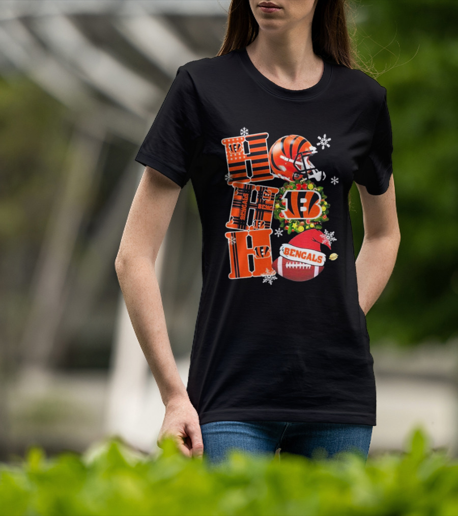 Cincinnati Bengals Ho Ho Ho Christmas Football Team T-Shirt