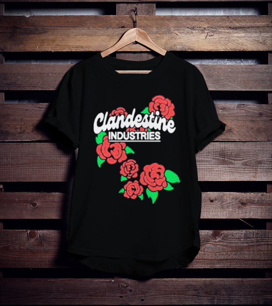 Clandestine Industries Roses Band With Red And Green Elements T-Shirt