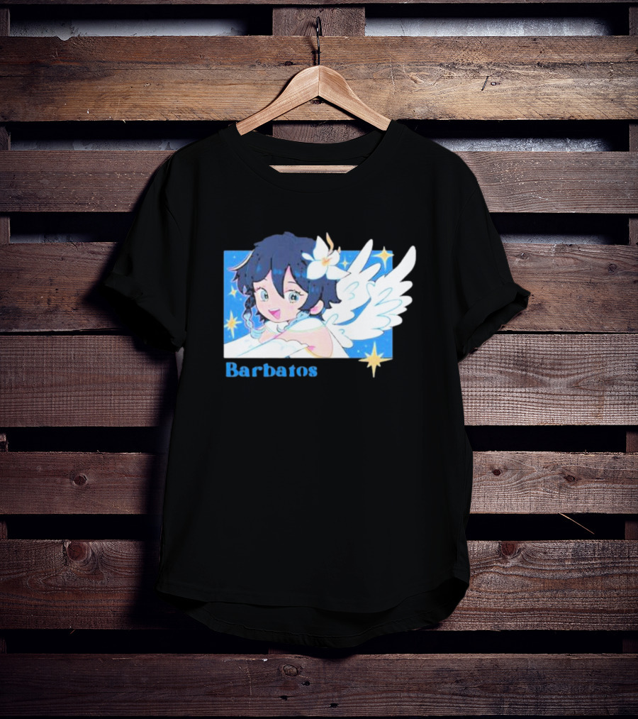 Genshin Impact Barbatos Angelic Blue Winged Character With Stars T-Shirt