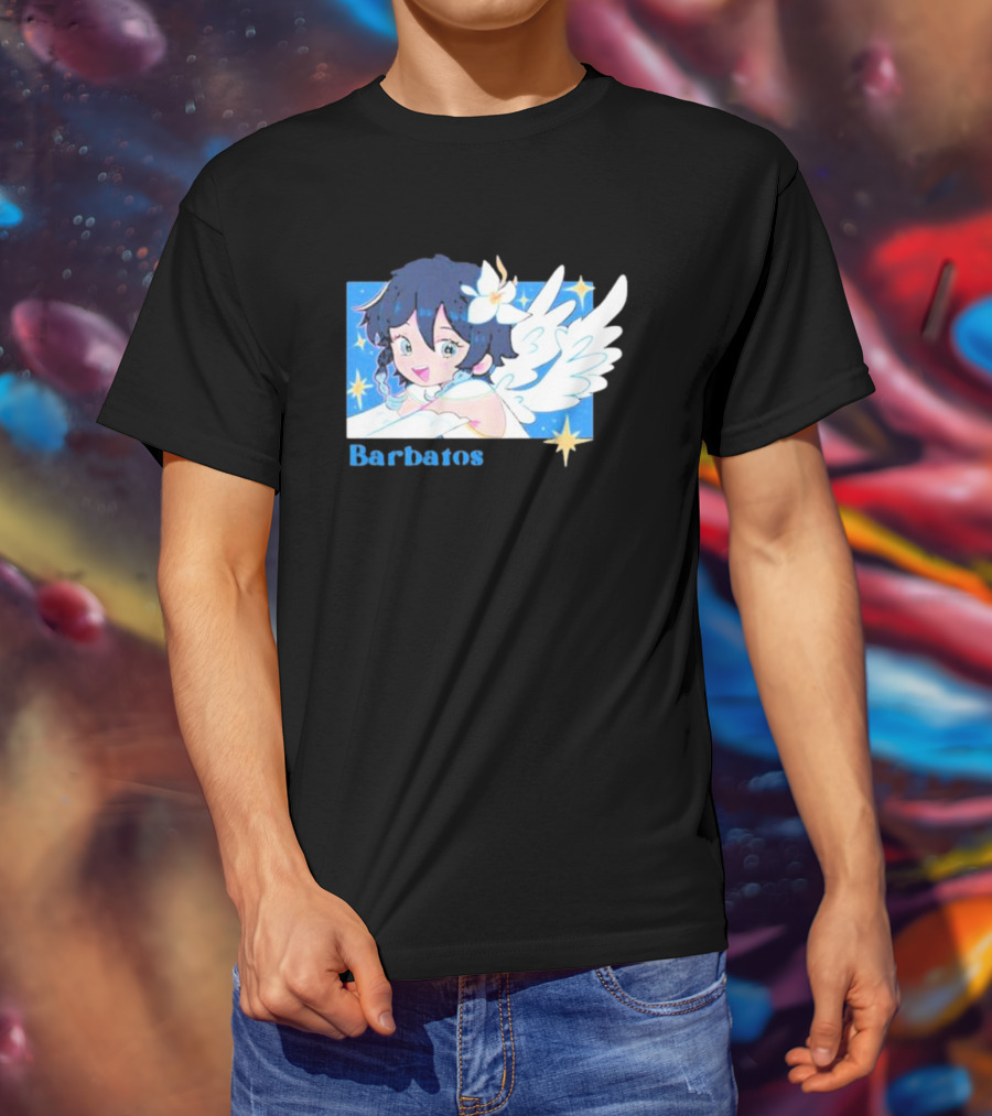 Genshin Impact Barbatos Angelic Blue Winged Character With Stars T-Shirt