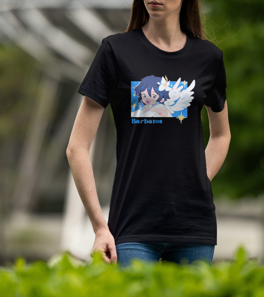 Genshin Impact Barbatos Angelic Blue Winged Character With Stars T-Shirt