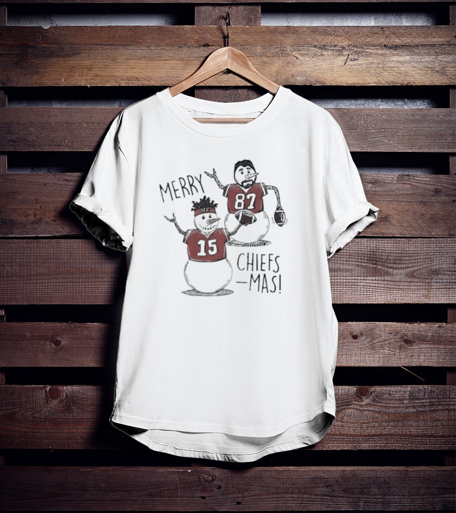 Kansas City Chiefs Snowman Player Merry Chiefsmas 15 87 T-Shirt