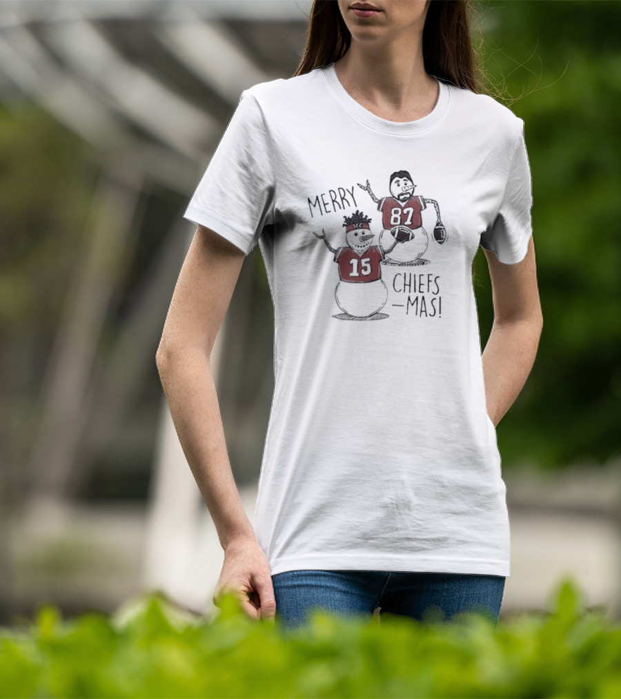 Kansas City Chiefs Snowman Player Merry Chiefsmas 15 87 T-Shirt