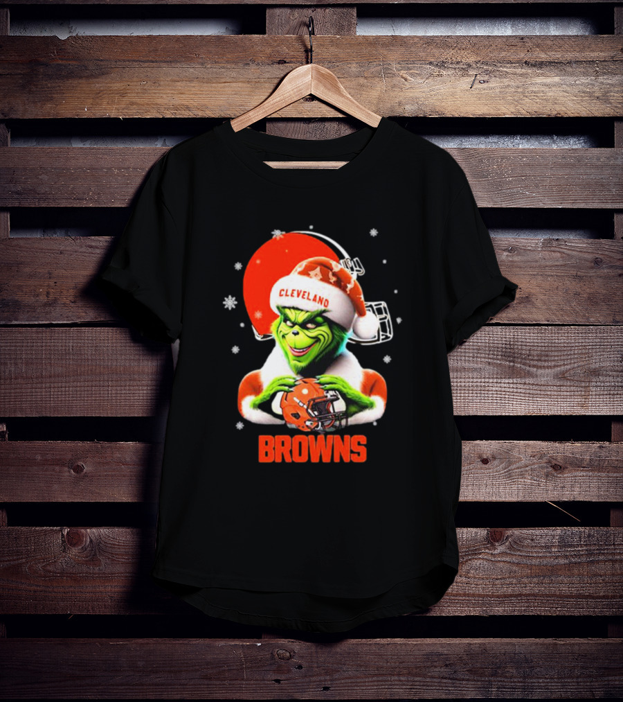 Santa Grinch Love Cleveland Browns Merry Christmas T-Shirt