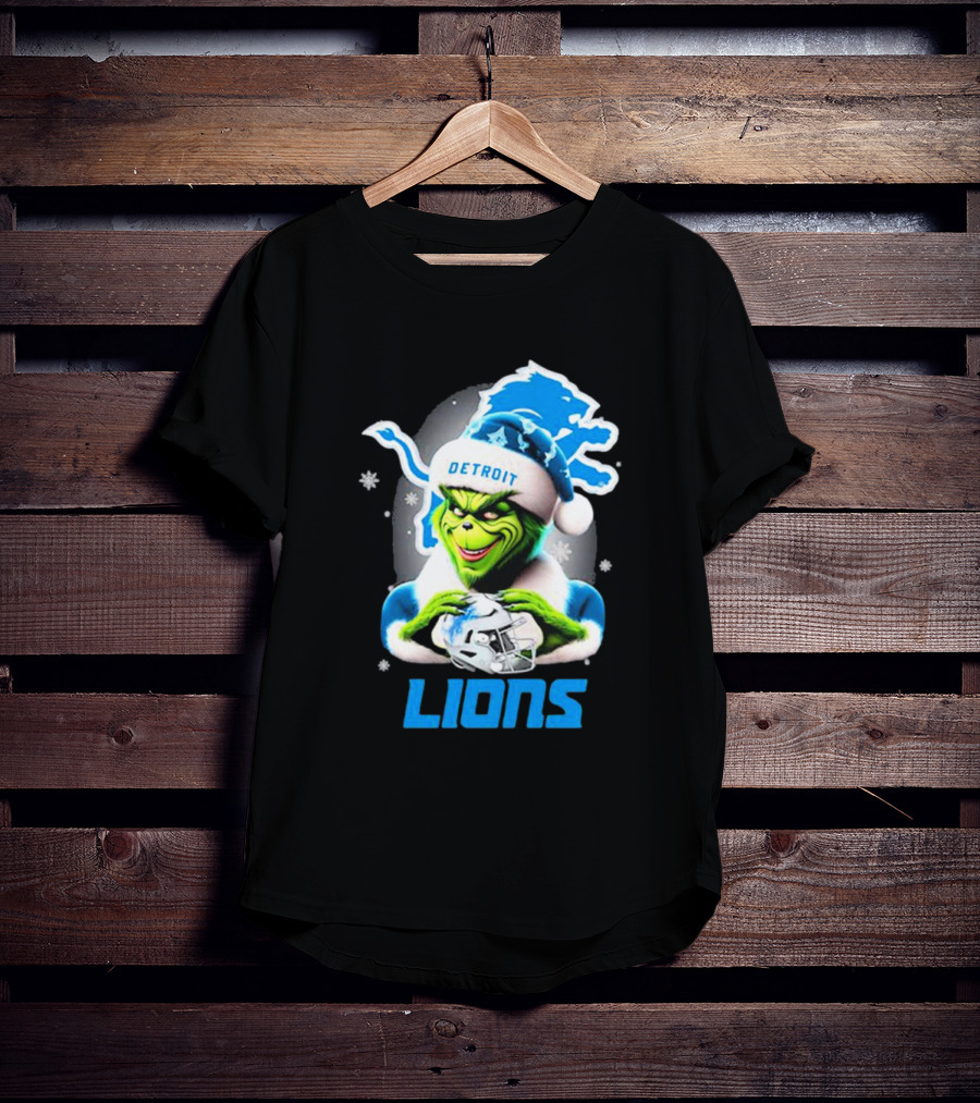 Detroit Lions Grinch Christmas Santa Snowflakes T-Shirt