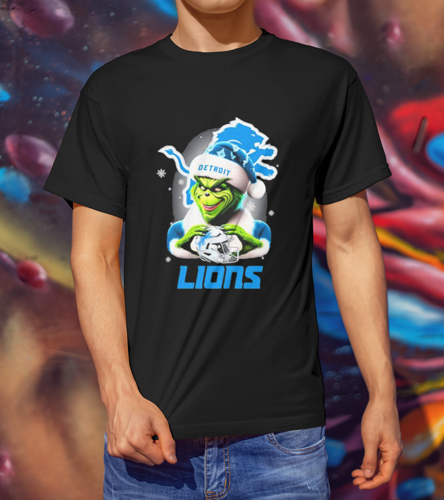Detroit Lions Grinch Christmas Santa Snowflakes T-Shirt