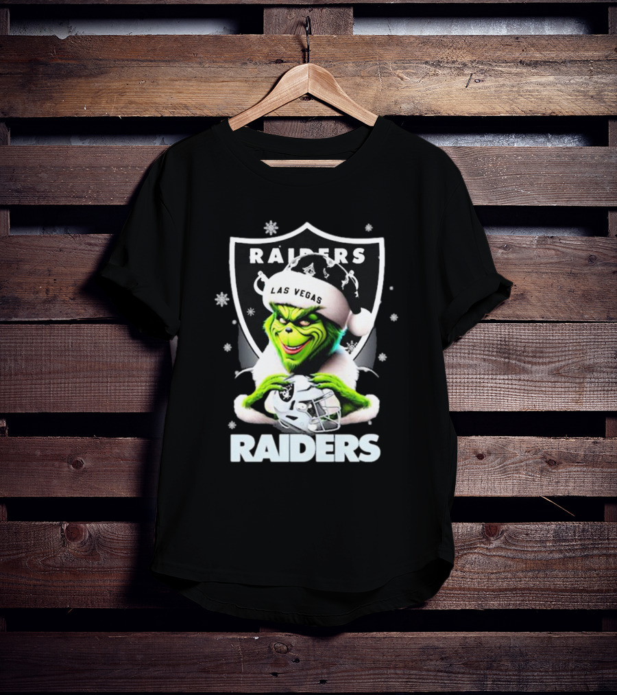 Las Vegas Raiders Grinch Santa Merry Christmas Snowflakes T-Shirt