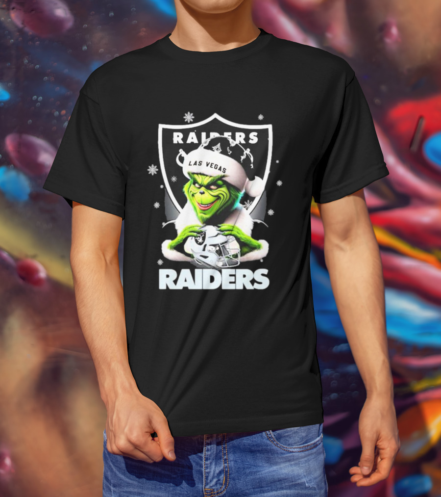 Las Vegas Raiders Grinch Santa Merry Christmas Snowflakes T-Shirt