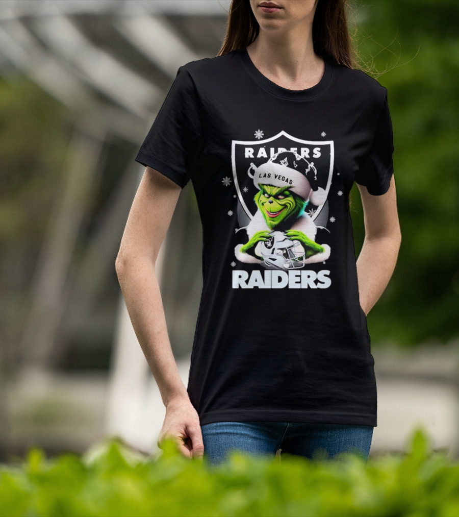 Las Vegas Raiders Grinch Santa Merry Christmas Snowflakes T-Shirt