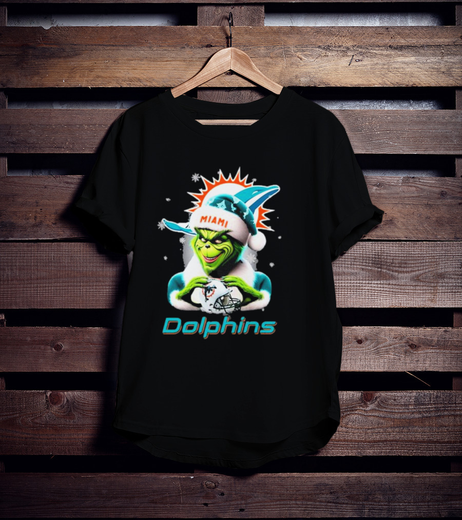 Miami Dolphins Christmas Grinch Santa Hat T-Shirt