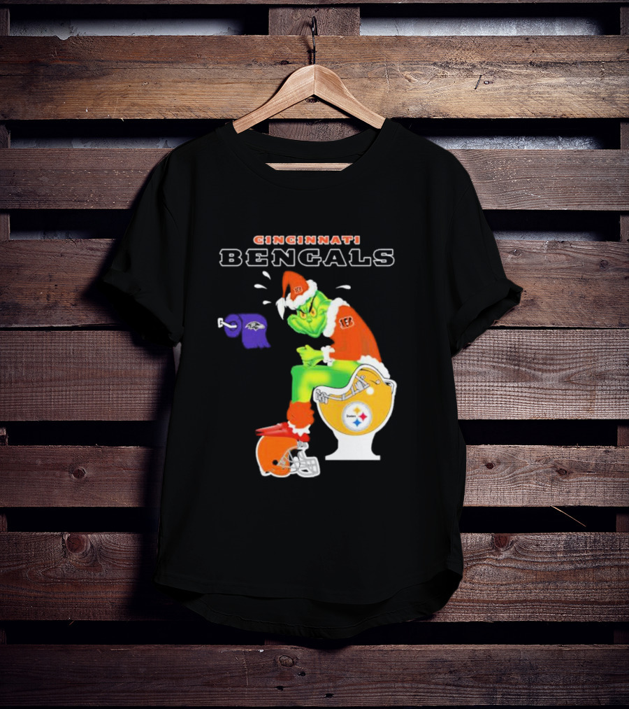 Cincinnati Bengals Grinch Steelers Ravens Toilet Christmas Santa T-Shirt