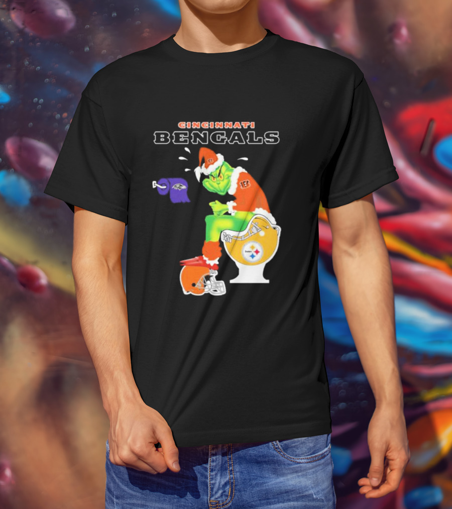Cincinnati Bengals Grinch Steelers Ravens Toilet Christmas Santa T-Shirt
