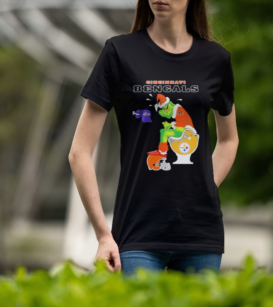 Cincinnati Bengals Grinch Steelers Ravens Toilet Christmas Santa T-Shirt