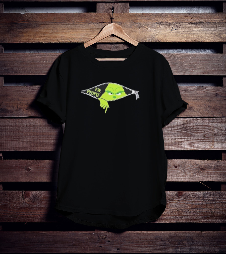 Women’s Ew People Grinch Christmas Print Hooded Zipper T-Shirt