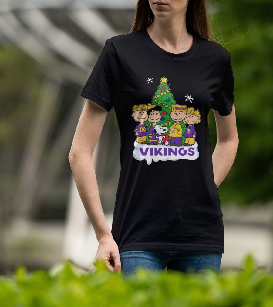 Peanuts Characters Vikings Christmas Tree Minnesota Vikings Holiday T-Shirt
