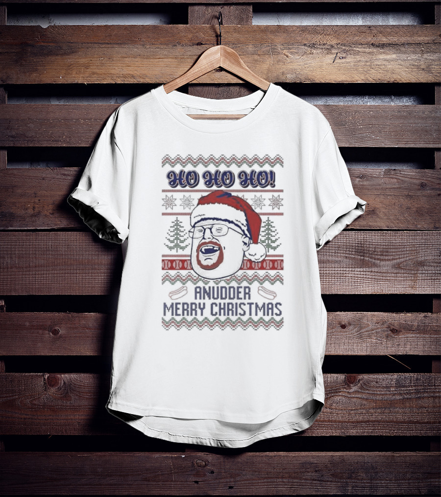 HO HO HO Anudder Merry Christmas Ugly Christmas Sweater Santa Hat Beard Glasses T-Shirt