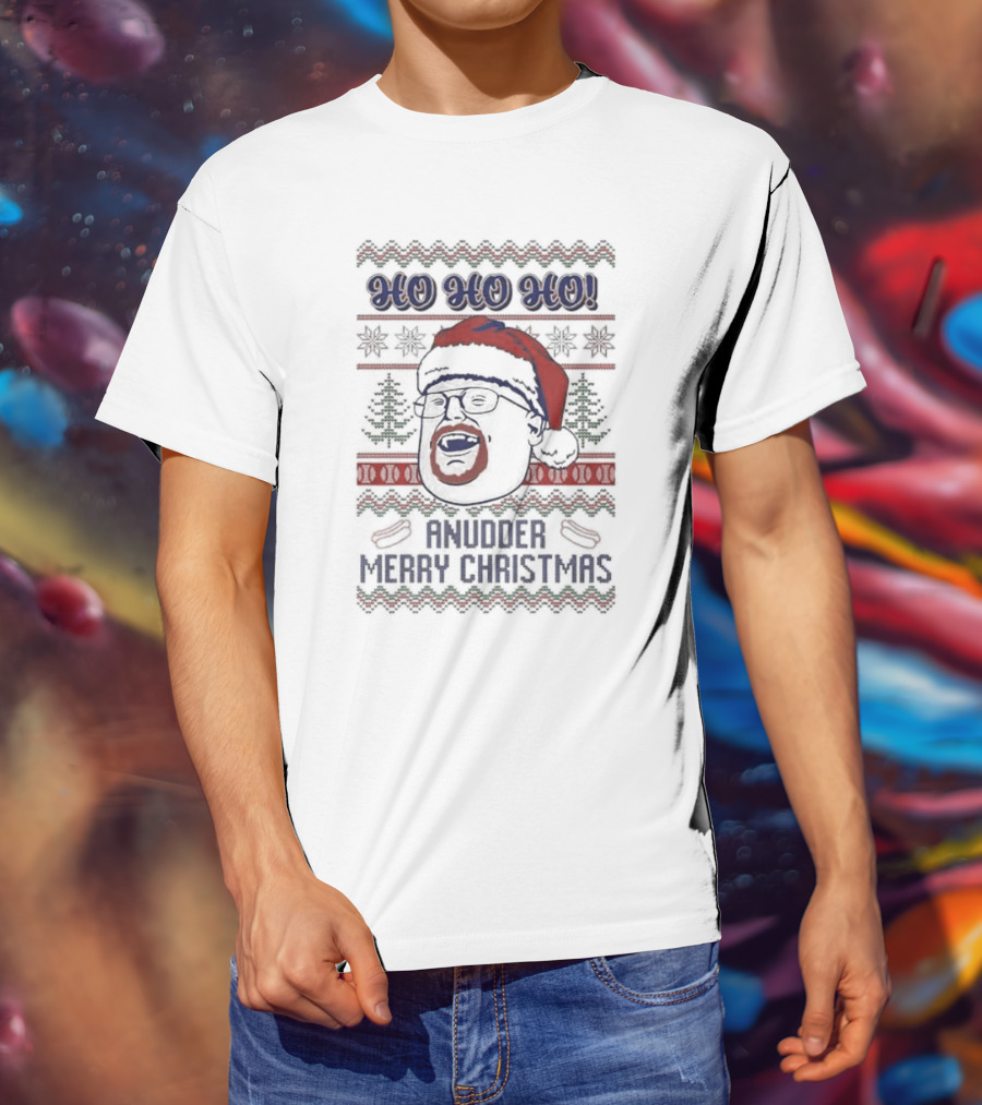 HO HO HO Anudder Merry Christmas Ugly Christmas Sweater Santa Hat Beard Glasses T-Shirt