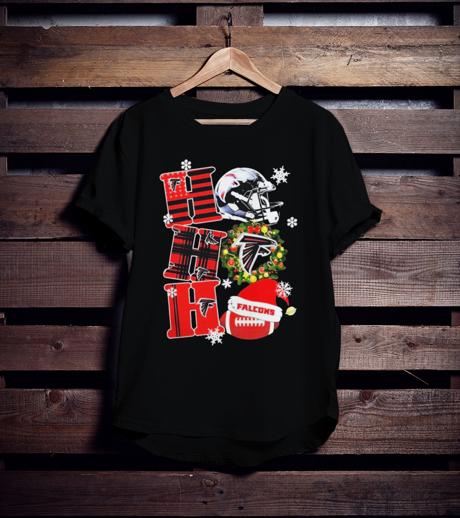 Atlanta Falcons Ho Ho Ho Merry Christmas Helmet Wreath Snowflakes Football Holiday T-Shirt