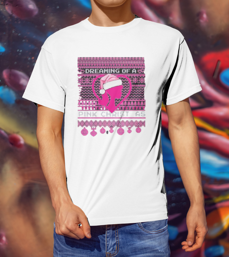 Dreaming Of A Pink Christmas Ugly Silhouette Santa Hat Ornaments T-Shirt