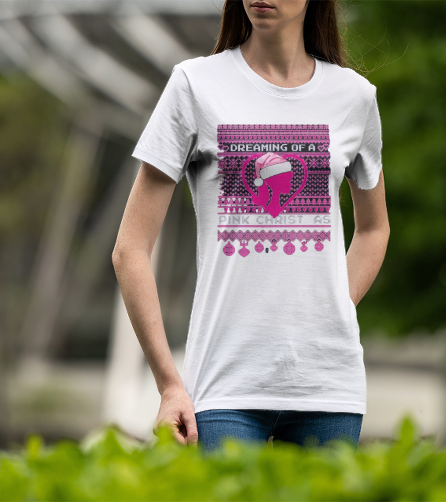 Dreaming Of A Pink Christmas Ugly Silhouette Santa Hat Ornaments T-Shirt