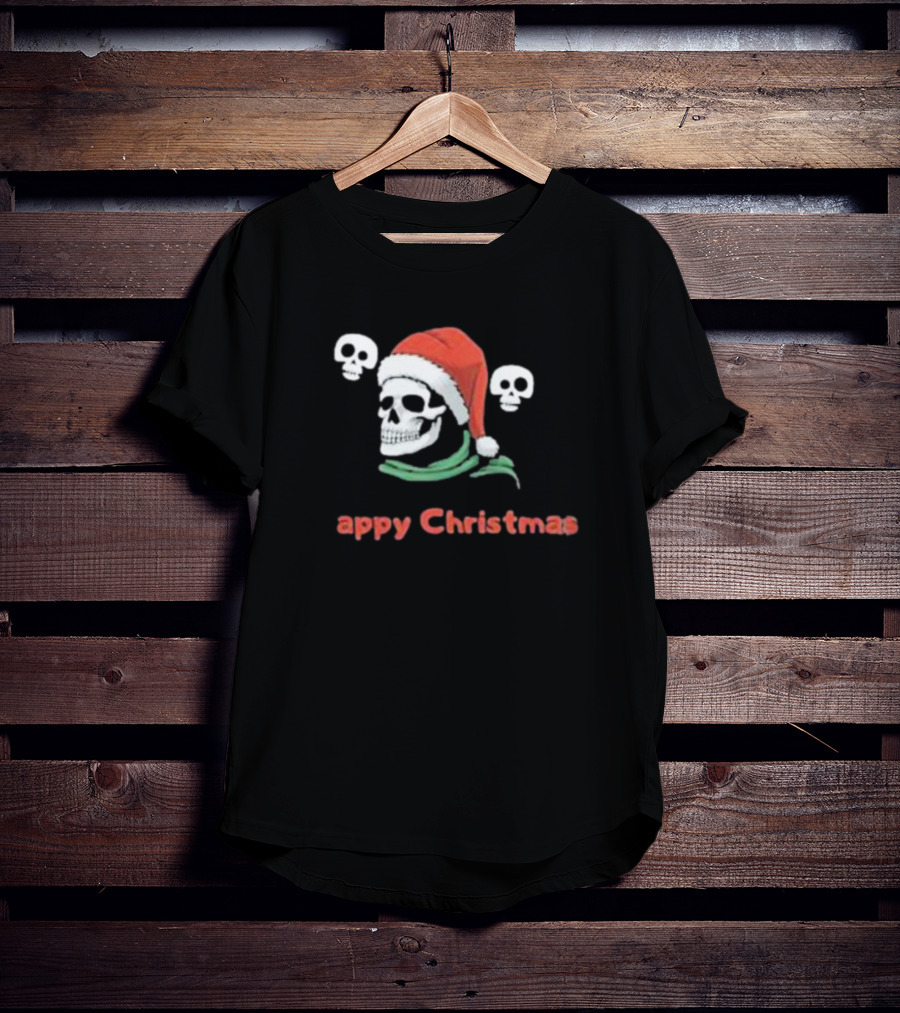 Happy Christmas Skull Santa Hat T-Shirt
