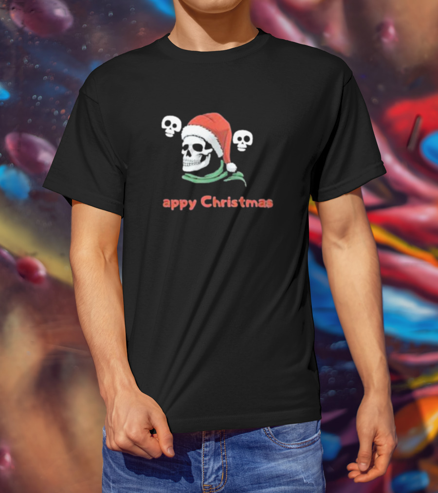 Happy Christmas Skull Santa Hat T-Shirt