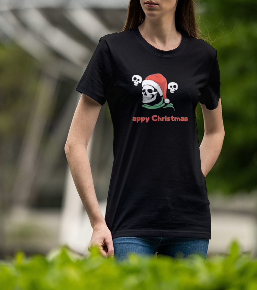 Happy Christmas Skull Santa Hat T-Shirt