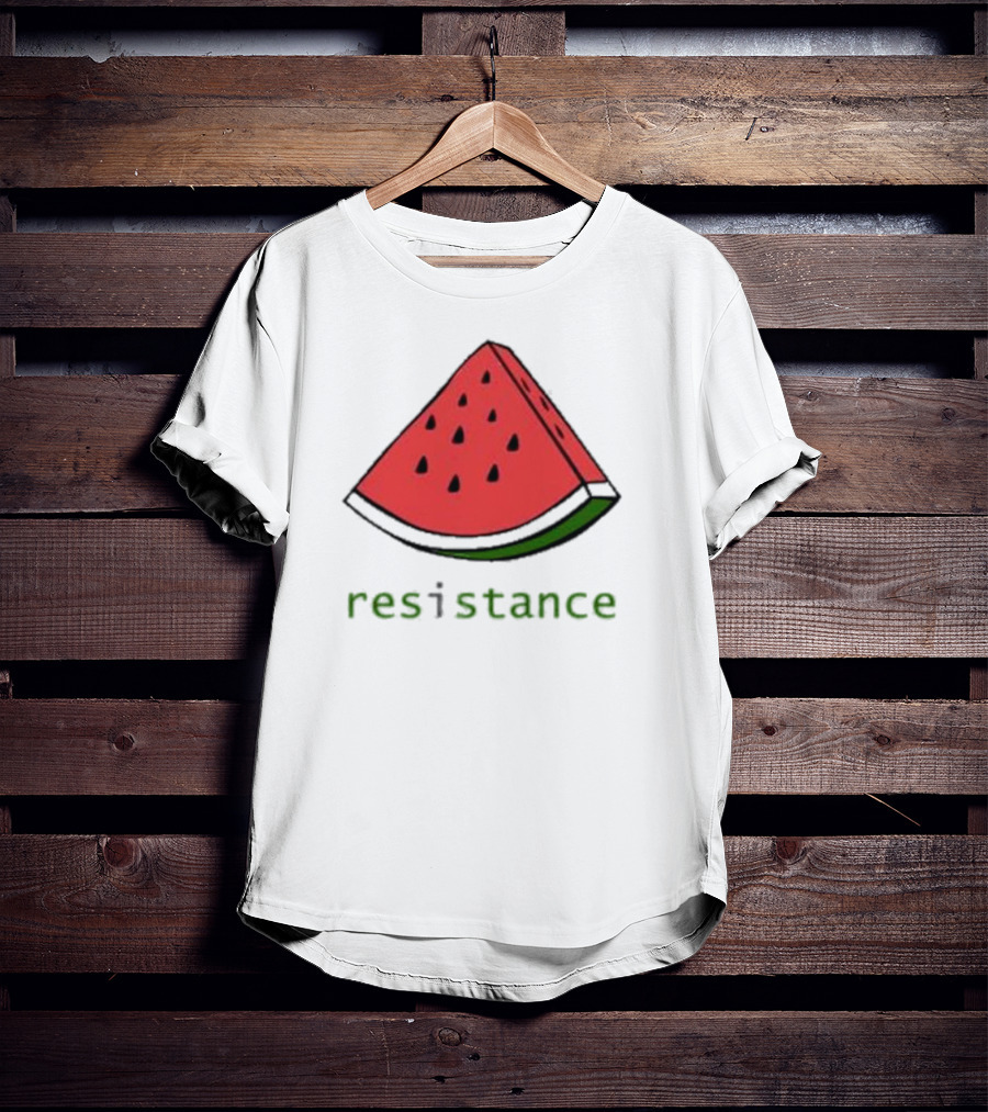 Maura Finkelstein Watermelon Resistance Slice With Green Resistance Text T-Shirt