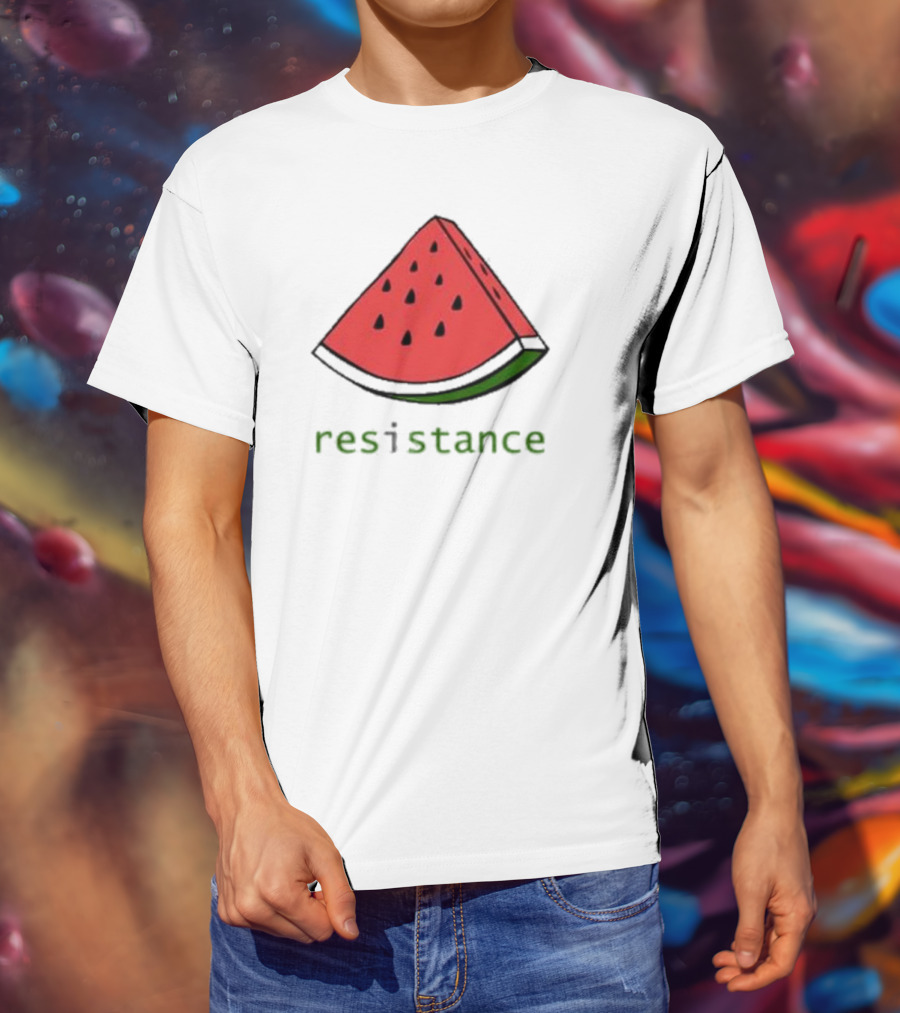 Maura Finkelstein Watermelon Resistance Slice With Green Resistance Text T-Shirt