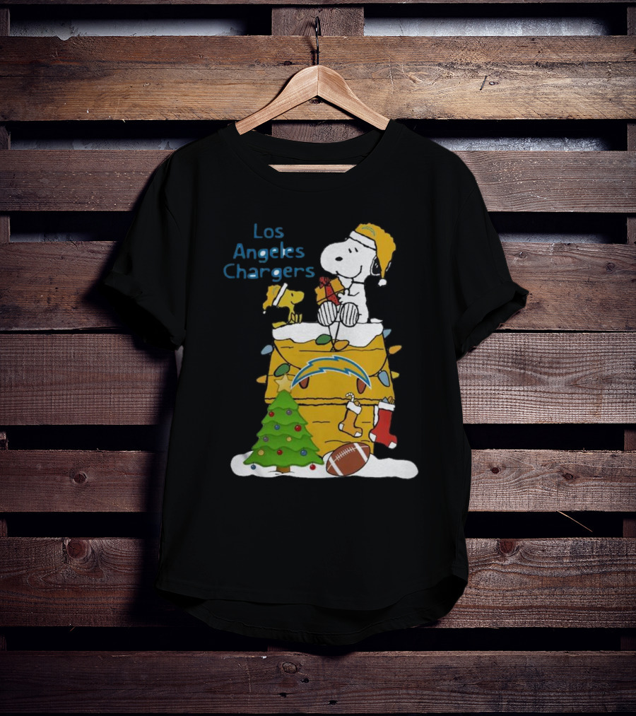 Santa Snoopy Woodstock Los Angeles Chargers Christmas Tree Football Socks T-Shirt