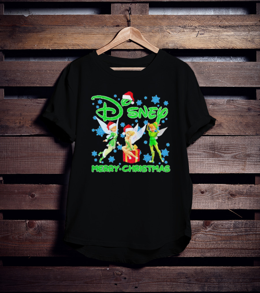 Disney Tinker Bell Santa Merry Christmas Snowflakes T-Shirt
