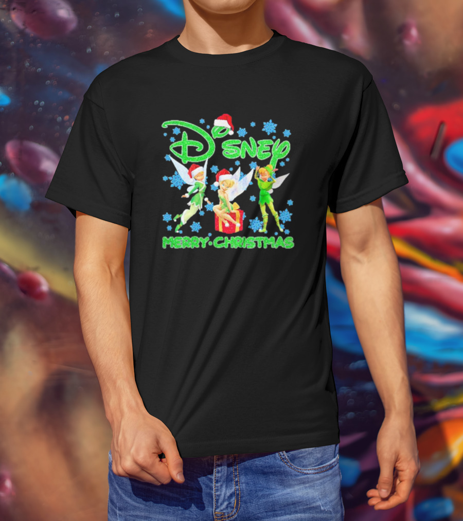 Disney Tinker Bell Santa Merry Christmas Snowflakes T-Shirt