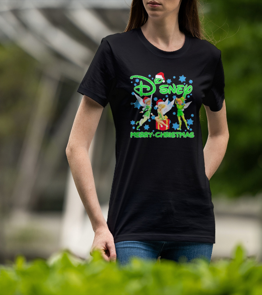 Disney Tinker Bell Santa Merry Christmas Snowflakes T-Shirt
