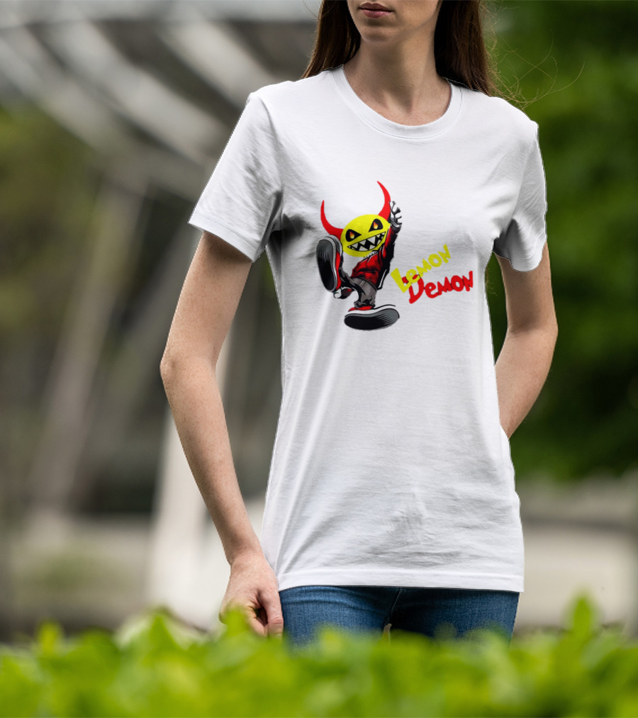 Lemon Demon Hip Hop Character In Sneakers With Red Devil Horns T-Shirt