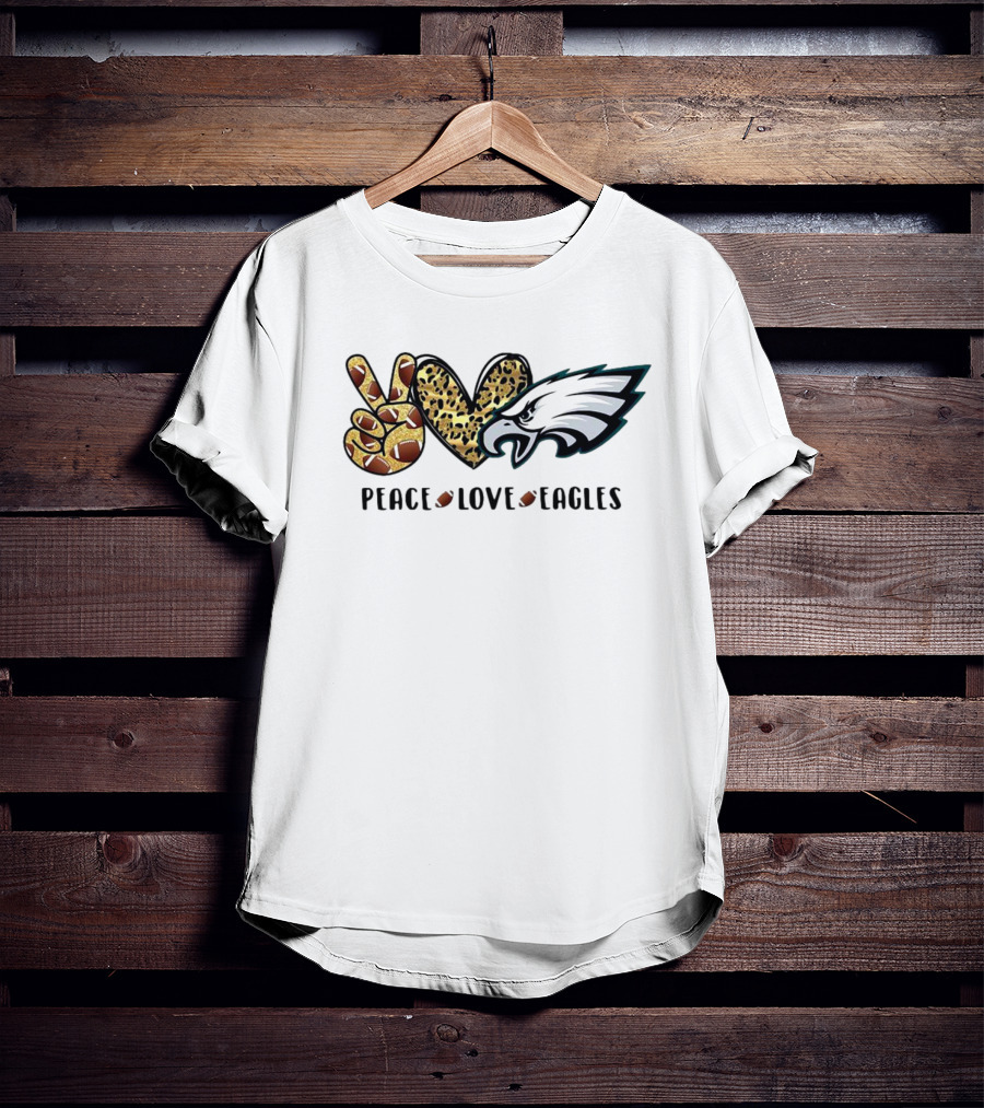 Peace Love Eagles Football Leopard Print T-Shirt