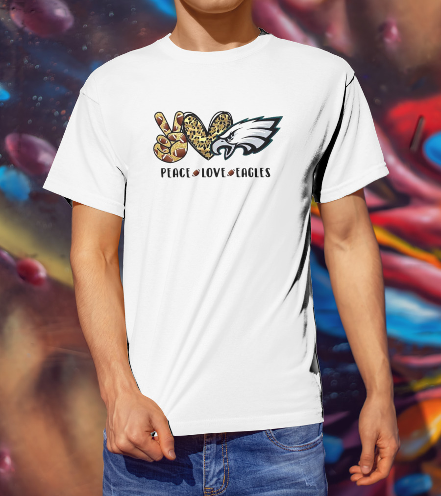 Peace Love Eagles Football Leopard Print T-Shirt
