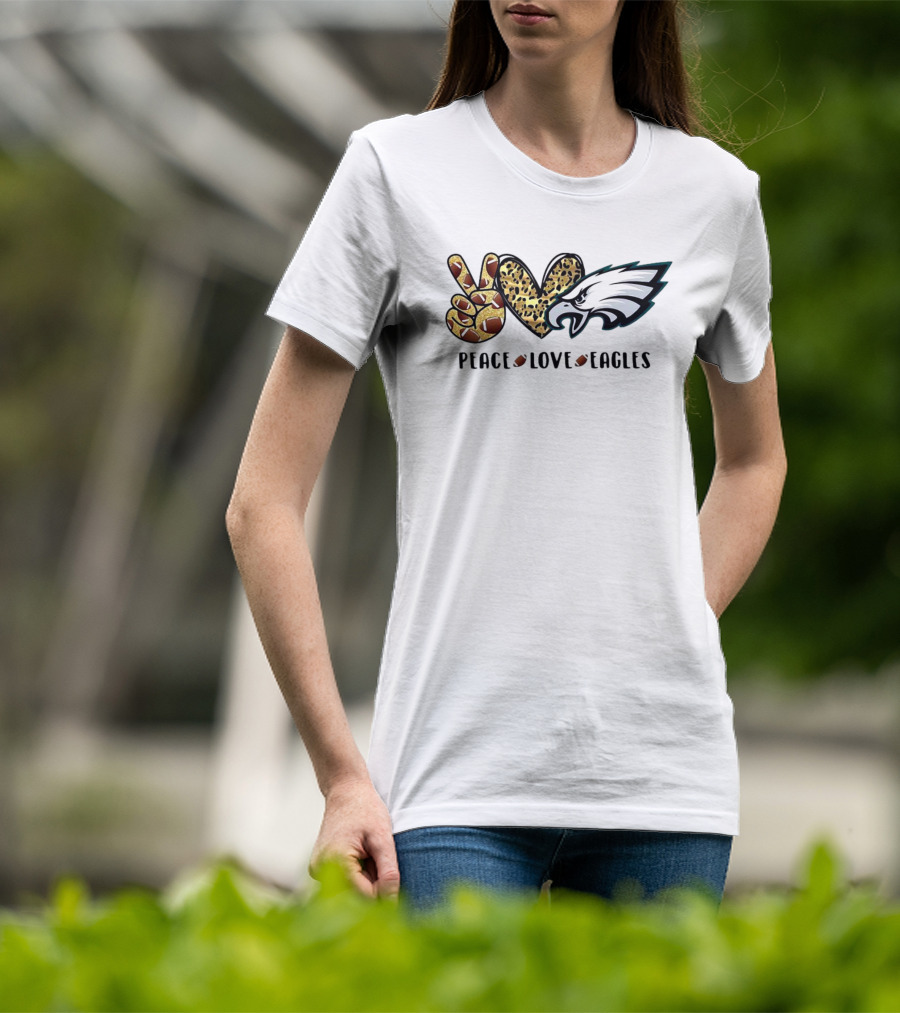 Peace Love Eagles Football Leopard Print T-Shirt