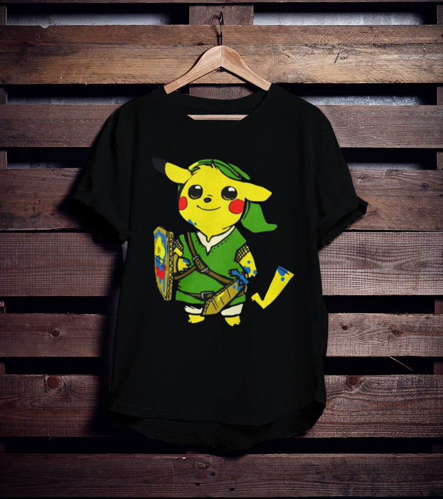 Pikachu In Link's Costume With Hylian Shield From The Legend Of Zelda T-Shirt