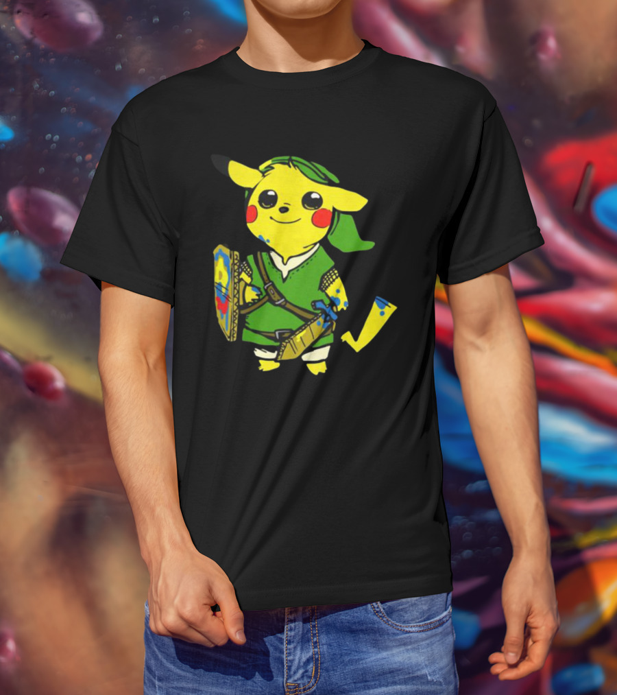 Pikachu In Link's Costume With Hylian Shield From The Legend Of Zelda T-Shirt