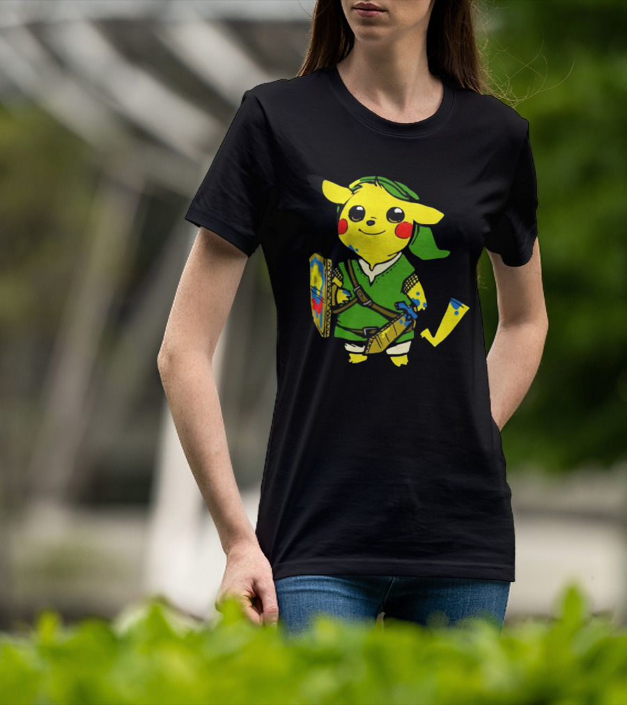 Pikachu In Link's Costume With Hylian Shield From The Legend Of Zelda T-Shirt