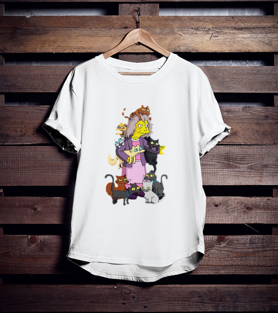 The Simpsons Crazy Cat Lady Surrounded By Mischievous Cats T-Shirt