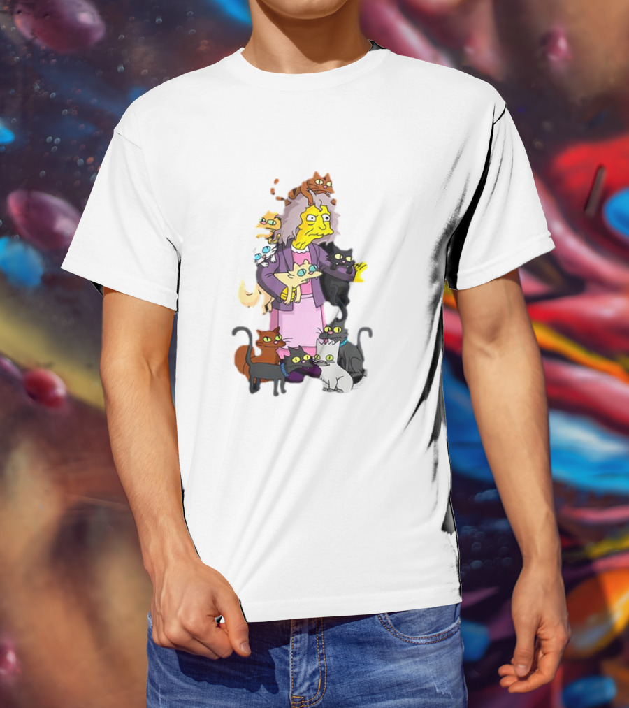 The Simpsons Crazy Cat Lady Surrounded By Mischievous Cats T-Shirt