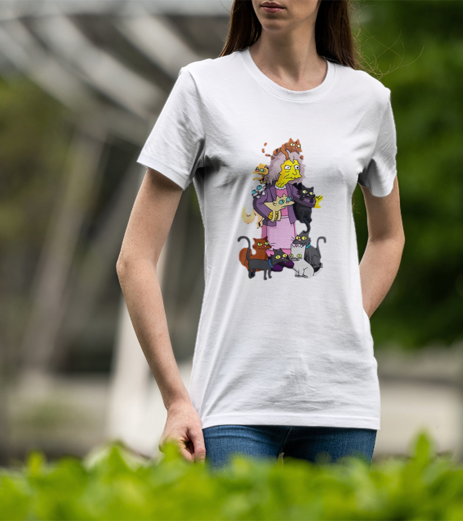 The Simpsons Crazy Cat Lady Surrounded By Mischievous Cats T-Shirt