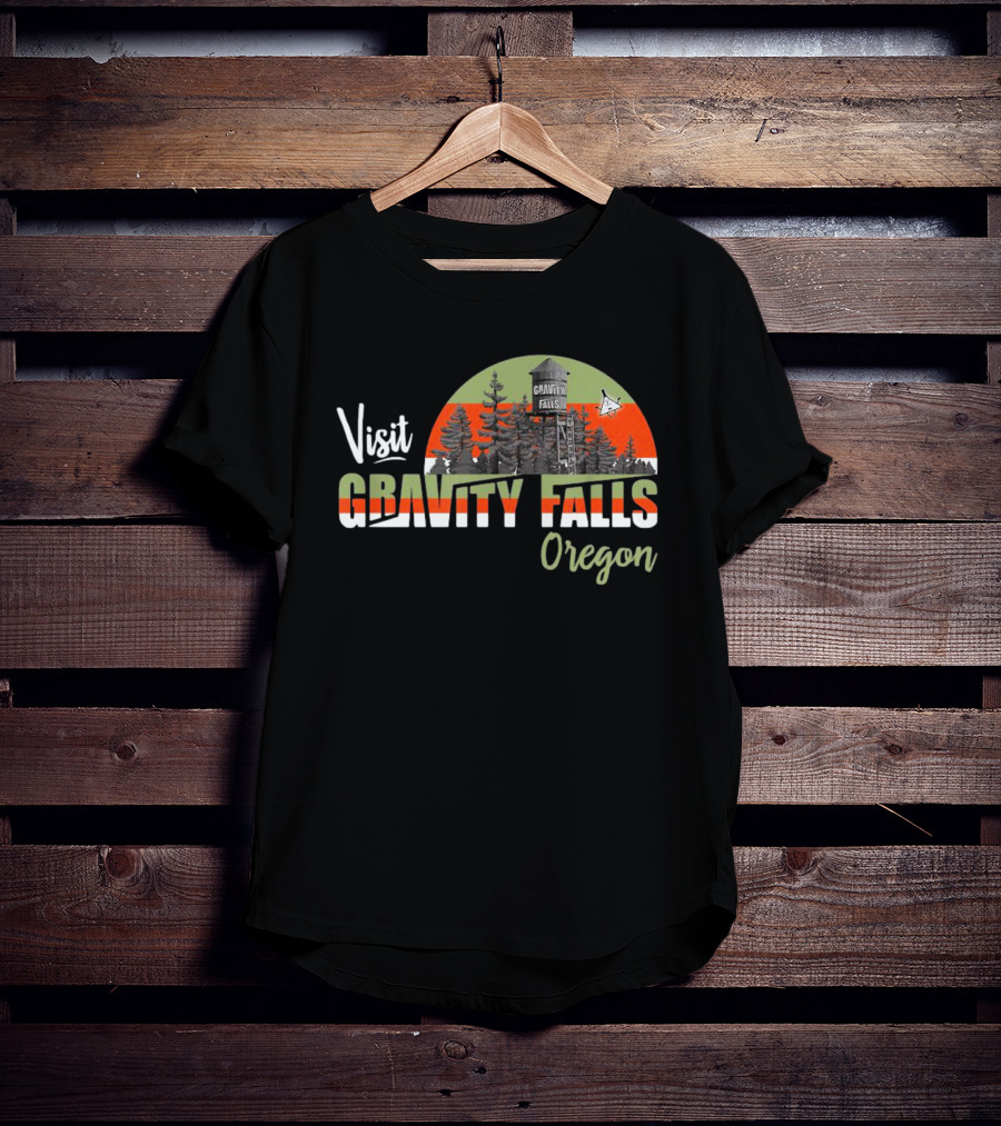 Visit Gravity Falls Oregon Trees And Lookout Tower Scene T-Shirt
