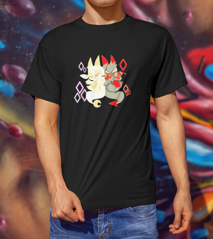 Buzzfeed Chikn Nuggit Devil And Angel Characters With Colorful Diamond T-Shirt