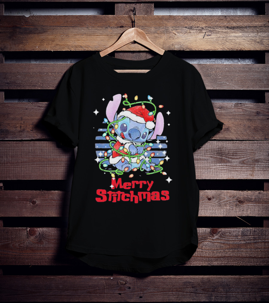 Merry Stitchmas Stitch Santa Claus Holiday Lights T-Shirt